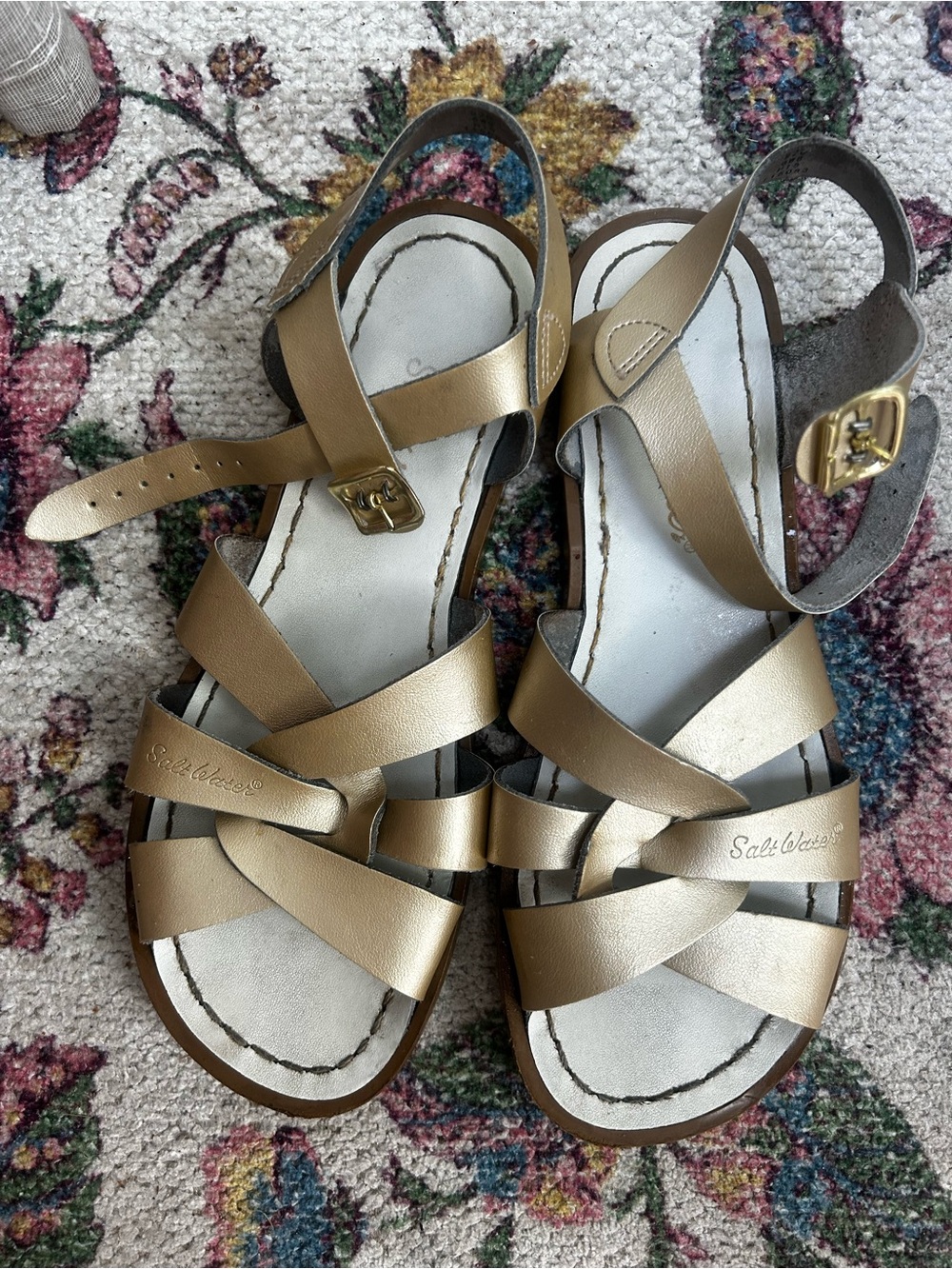 Salt Water Sandals by Hoy Metallic Gold Strappy Slingback Sandals